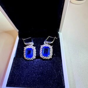 New Tanzanite (Emerald Cut)  Blue Earrings with Sterling Silver.